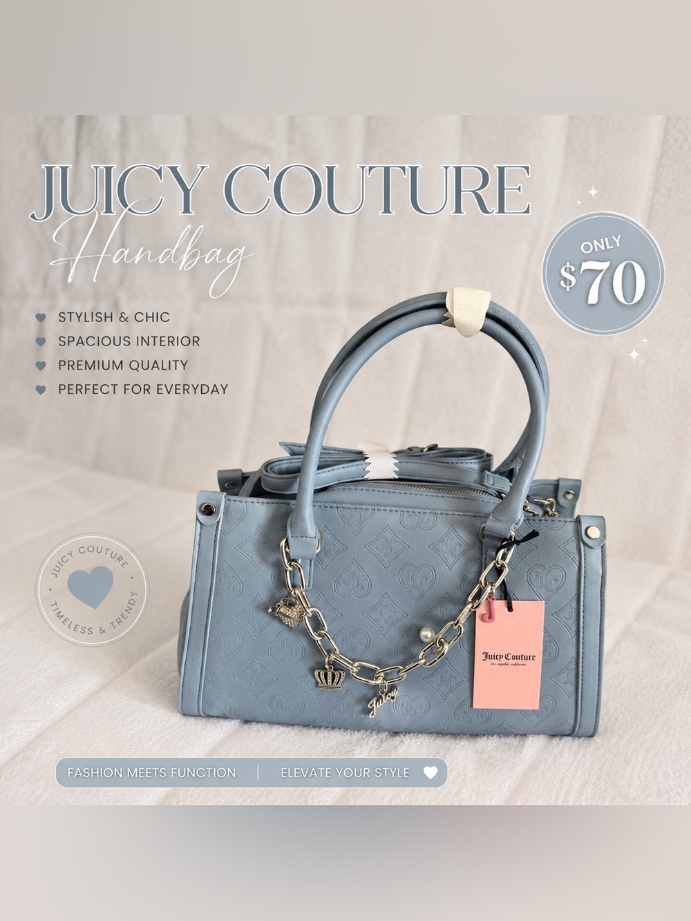 SOLD‼️Juicy Couture Light Blue Satchel with Charm Chain